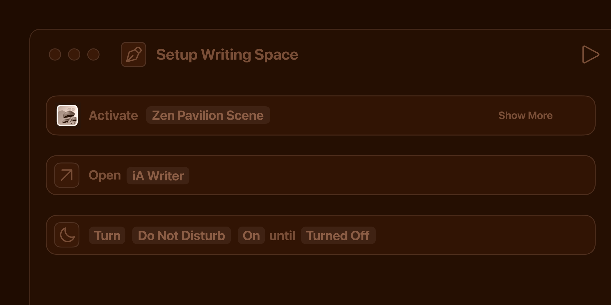 Example shortcut setup
